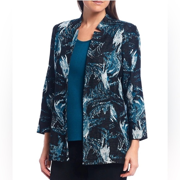 Ming Wang Sweaters - Ming Wang | Bracelet Sleeve Jacquard Jacket L